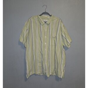 IZOD Linen Blend Green Striped Button Up Camp Shirt Beach Resort Coastal Sz XXL